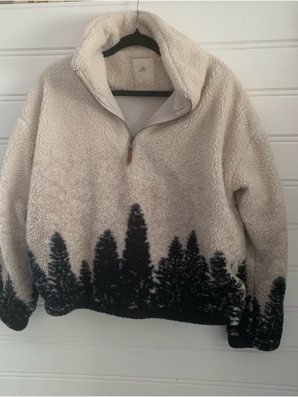 Thread & Supply Cream Sherpa Pullover with Black Forest Hem